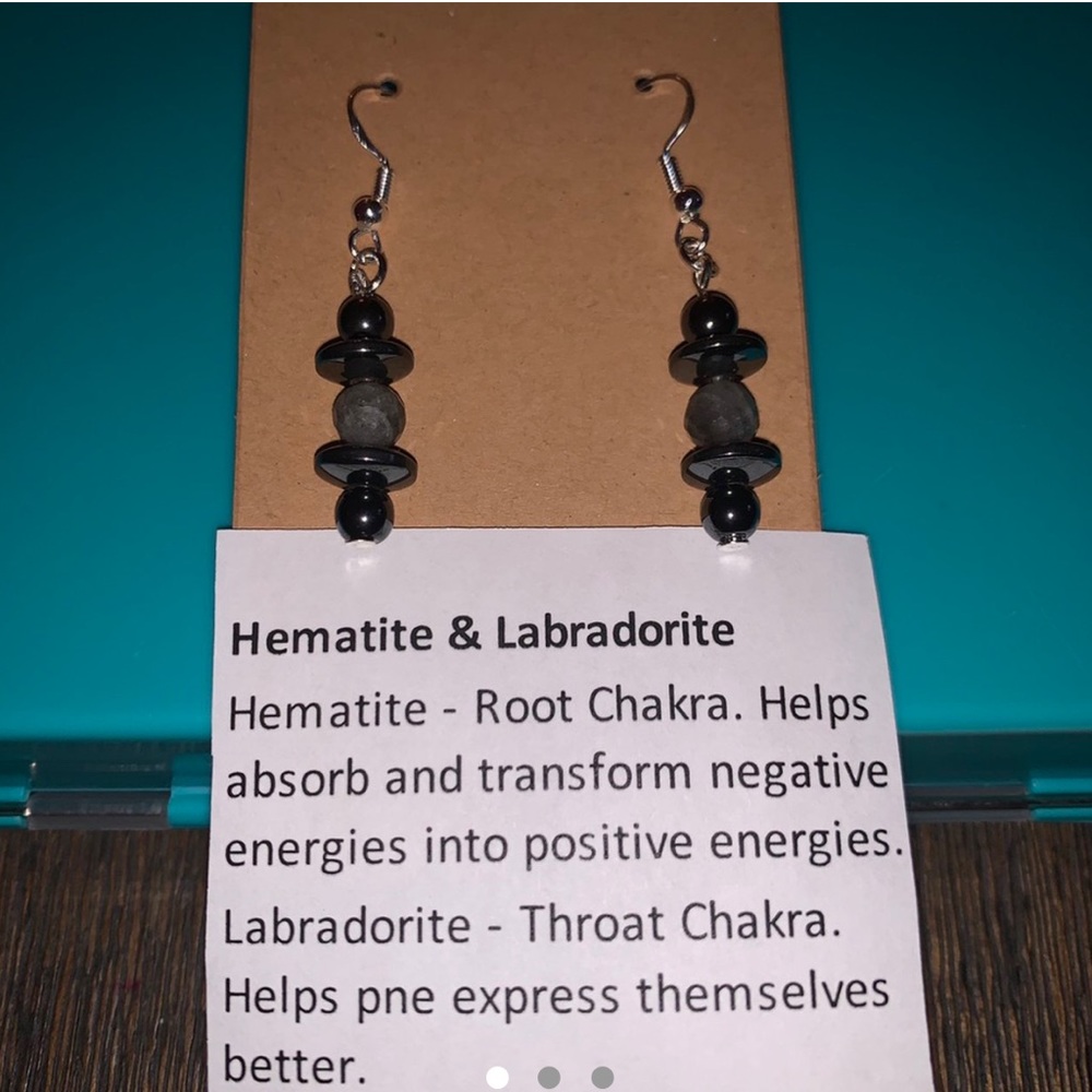 Hematite and labradorite chakra earrings